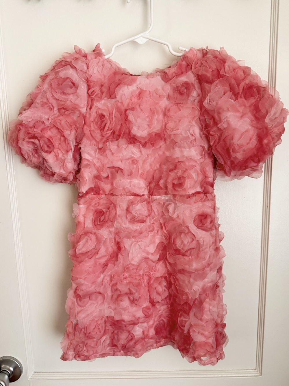 GB girls Pink 3D Rosette Puff Sleeve Mini Dress